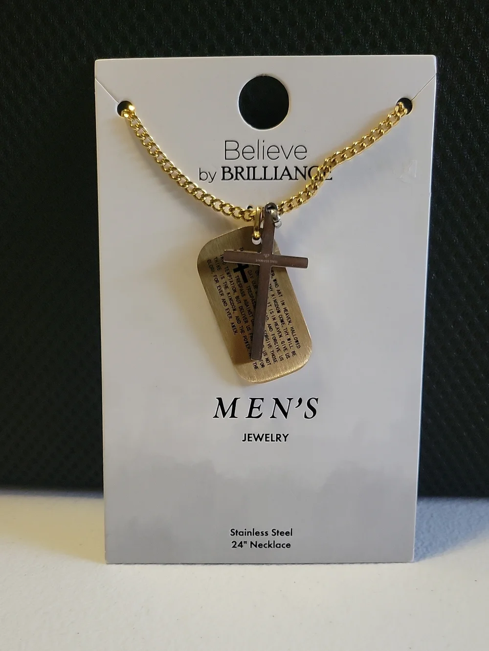 Believe by Brilliance Men's Gold-Tone Cross & Dog Tag Necklace